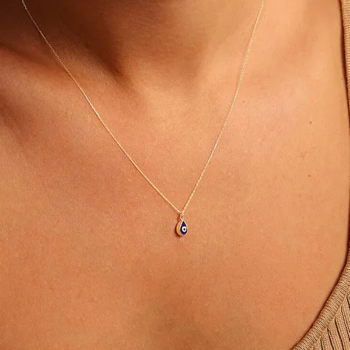 Miniatura 4 de Collar contra el mal de ojo para mujer, chapado en oro de 14 quilates, delicado collar de mal de ojo, collar con dije de ojo de diamante azul