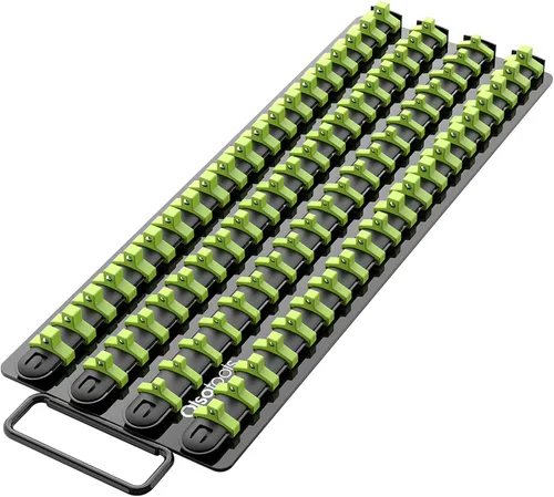 Olsa Tools Bandeja Organizadora de Dados Portátil | Rieles Negros con Clips Verdes | Capacidad para 80 Dados | Soporte de Dados de Calidad