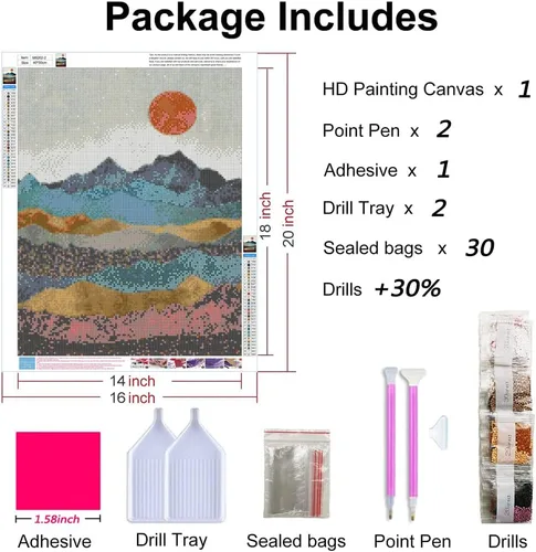 Miniatura 5 de XWJJ Kit de pintura de diamantes de montaña, kit de arte de diamantes para adultos, taladro redondo completo (16 x 20 pulgadas), pintura de paisaje