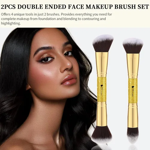 Miniatura 6 de DUcare Brochas de maquillaje Duo End Foundation Powder Buffer y Contour Brush Herramientas cosméticas sintéticas 2 piezas Juego de 2 brochas