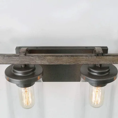 Miniatura 5 de LOG BARN Lámparas rústicas de baño, 2 luces de tocador de granja para baño con pantalla de vidrio texturizado transparente, luces de iluminación
