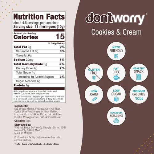 Miniatura 2 de DON'TWORRY Galletas de merengue aptas para dieta cetogénica, solo 1 calorías por pieza, paquete de 2, galletas y crema, dulces saludables