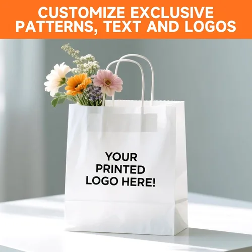 Miniatura 4 de METAPRINT 50 bolsas de papel kraft impresas personalizadas para pequeñas empresas, tamaño mediano de 8 x 4.5 x 10 pulgadas, bolsas de regalo