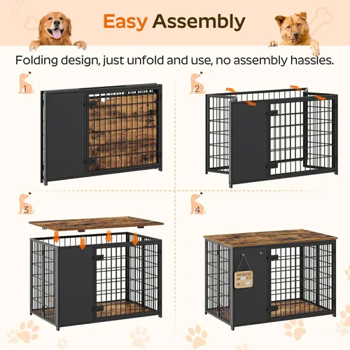 Miniatura 2 de YATINEY Mueble de jaula para perros plegable, jaula para perros con marco DIY, perrera para perros de interior resistente con ganchos, mesa auxiliar