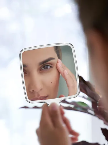 Miniatura 4 de Espejo de mano, espejo de mano con ondas de agua con mango para maquillaje, cuadrado, plateado, grande (6 x 11 pulgadas)
