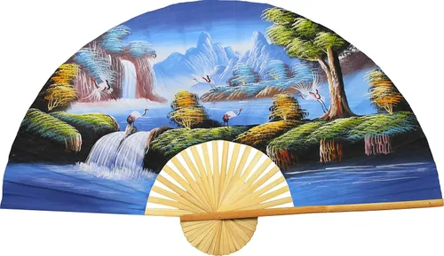 Miniatura 8 de Abanico de pared plegable gigante chino pintado a mano, arte decorativo decorativo de pared, pintura acrílica original hecha a mano sobre un marco
