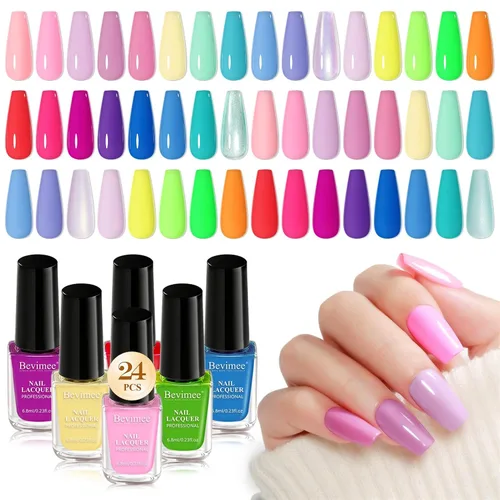 Miniatura 8 de Juego de esmaltes de uñas de secado rápido, 24 piezas de esmalte de uñas regular a granel blanco, nude, rosa, rojo, verde, azul, de larga duración