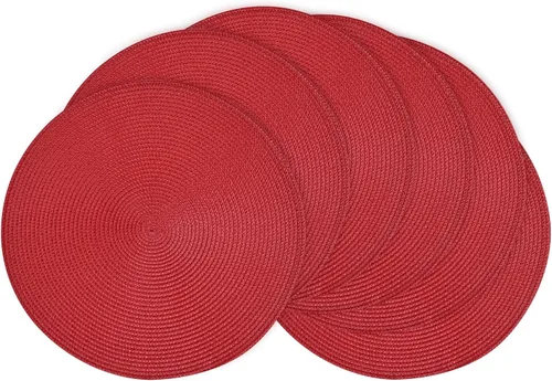 Miniatura 33 de Feuille Juego de 4 manteles individuales redondos trenzados para mesa de comedor, tejidos, lavables, antideslizantes, 13.5 pulgadas
