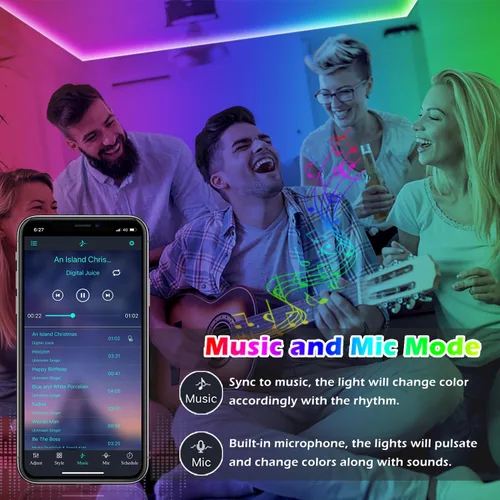 Miniatura 4 de Tira de luces LED inteligentes, con sincronización de música, 5050 RGB, luces que cambian de color, aplicación Bluetooth, control remoto por