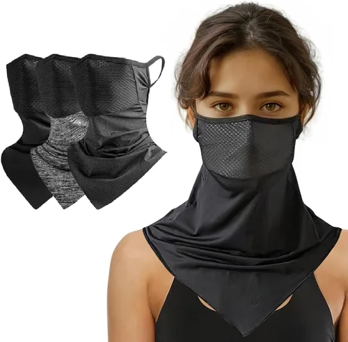 Miniatura 9 de Paquete de 3 mascarillas triangulares para colgar, protección solar de verano, máscara de seda de hielo, polaina para el cuello, bandana