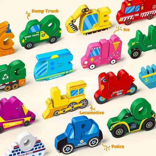 Miniatura 4 de Vanmor Rompecabezas de madera del alfabeto para niños pequeños, juego de palabras a juego con 52 bloques y tarjetas flash, juguetes de ortografía
