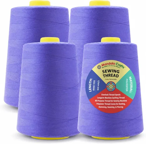 Miniatura 130 de Mandala Crafts 4 Pack of Serger Threads Cones Spools - 20S/2 24000 Yards Polyester Baby Blue Threads for Sergers Machine and Overlock Quilting