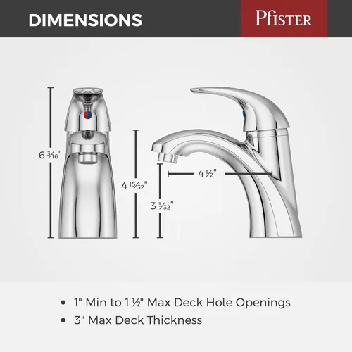 Miniatura 3 de Pfister Parisa - Grifo de lavabo de baño de una sola manija con acabado cromado pulido con drenaje de empuje y sellado, tecnología de válvula