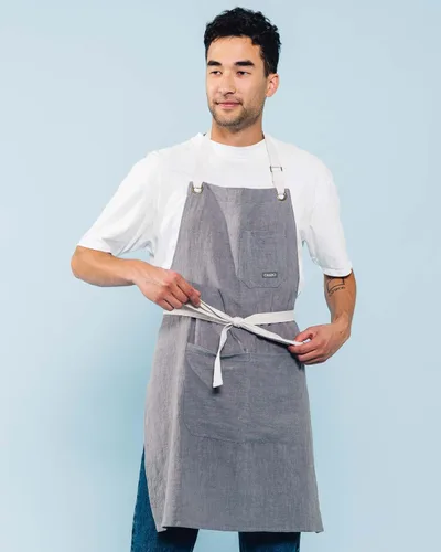 Miniatura 3 de Caldo Delantal de cocina de lino para cocinar, delantal de lino para hombre y mujer, para chef profesional, servidor o barista, ajustable con Peltre