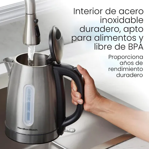 Miniatura 4 de Hamilton Beach - Tetera eléctrica de té, hervidor y calentador de agua, 1.7 litros, sin cable, 1500 vatios para ebullición rápida, apagado