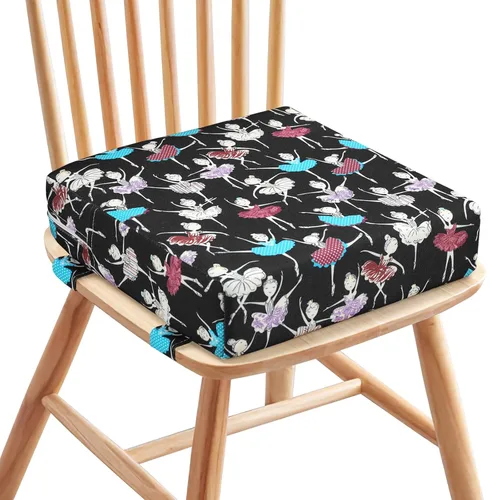 Zicac Cojín de asiento elevador portátil para silla alta para viajes, comedor, almohadilla de asiento para niños pequeños, bebés, bebés, Negro /