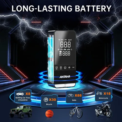Miniatura 2 de Inflador de neumáticos, compresor de aire portátil, bomba de aire inteligente inalámbrica de 150 PSI para neumáticos de automóvil, luz LED y apagado
