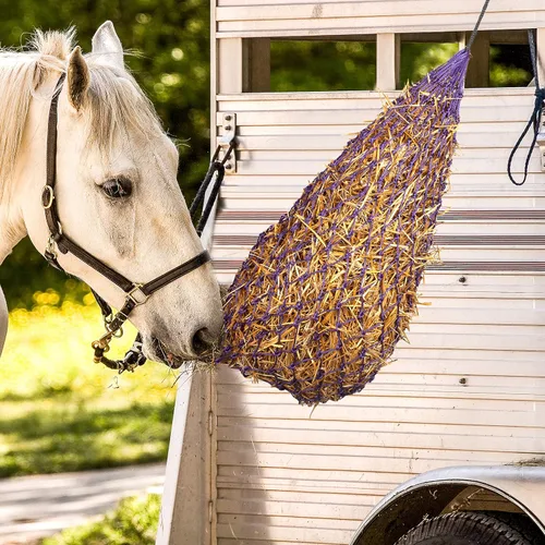 Miniatura 3 de Majestic Ally 2 redes de heno de alimentación lenta de 42 pulgadas para caballos, agujeros pequeños fuertes de 2 x 2 pulgadas, cuerda de nailon
