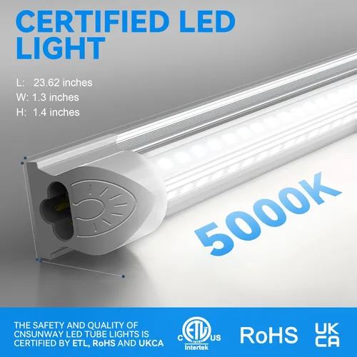 Miniatura 5 de CNSUNWAY - Luz LED de tienda de 2 pies, 20 W, 3000 lúmenes, lámpara LED T8 de luz diurna de 5000 K, forma de V, alto rendimiento, luces de tienda