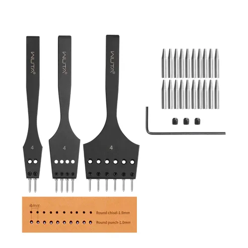 WUTA Juego de herramientas de cuero desmontable para cordones y costura, punzón de agujeros redondo profesional, cincel de artesanía, punzones de