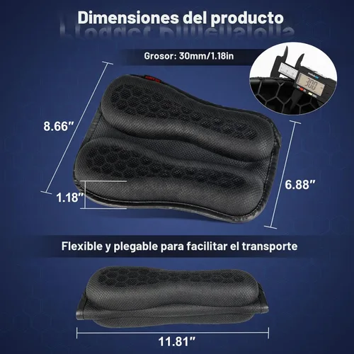Miniatura 6 de Cojín Plegable de Gel para Asiento Trasero de Motocicleta de Pasajero, Estructura de Panal 3D Absorción de Impactos y Transpirable Almohadilla