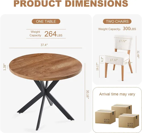 Miniatura 9 de Juego de mesa redonda y silla de 3 piezas, ahorro de espacio, rincón de desayuno, mesa de madera de nogal con marco de metal y 2 sillas de comedor