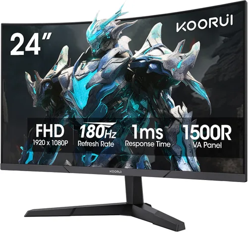 KOORUI - Monitor curvo de computadora de 24 pulgadas, FHD 1080P para juegos, 165Hz VA 1800R monitor ultrafino, HDMI X2/DP, compatible con VESA,
