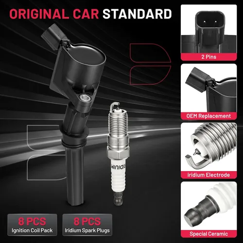 Miniatura 5 de BDFHYK Paquete de bobinas de encendido DG508 y bujías de iridio SP493 SP479 Compatibles con Ford F150 F250 1997-2010 Ford Explorer Crown Victoria