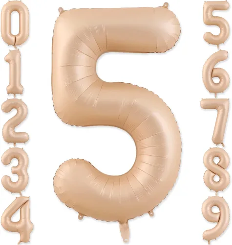 Miniatura 14 de Globos con el número 2, 2 globos, 2 globos de número 40 pulgadas, globos grandes de aluminio beige grandes para fiestas de cumpleaños, bodas, Beige 2
