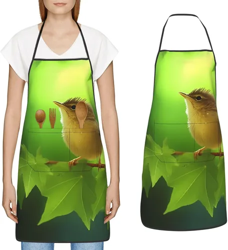 Miniatura 12 de Delantal impermeable ajustable babero con 2 bolsillos verde naturaleza delantales de cocina para mujeres y hombres, baberos de chef para hornear