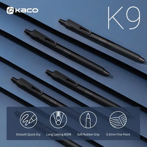 Miniatura 3 de Kaco K9 - Juego de 10 bolígrafos de gel de tinta negra, retráctiles, punta fina de 0.020 in, secado rápido, bolígrafos estéticos, suministros