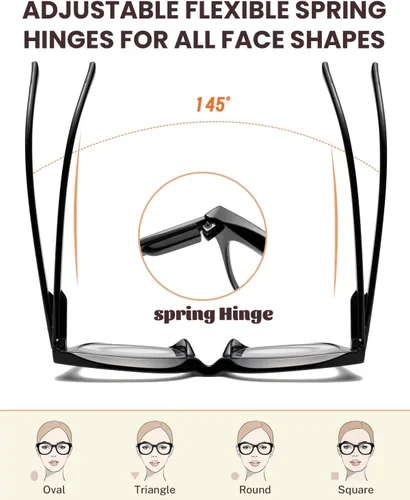 Miniatura 4 de Hubeye Large Reading Glasses for Women Men Fashion Square Frame Anti-Blue Light Glasses Reading Aid (Black+Blue, 1.00)