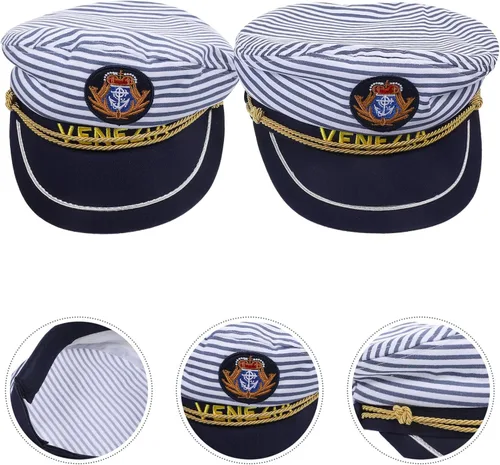 Miniatura 5 de EXCEART 2 sombreros de capitán ajustables, sombrero de marinero de yate, sombrero de barco azul marino, sombrero de fiesta náutica, gorra