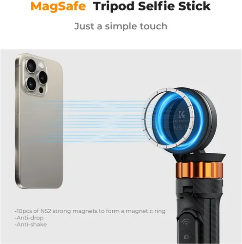 Miniatura 2 de K&F Concept Trípode magnético para selfie de 63 pulgadas, soporte ligero para teléfono celular con control remoto inalámbrico, compatible con iPhone