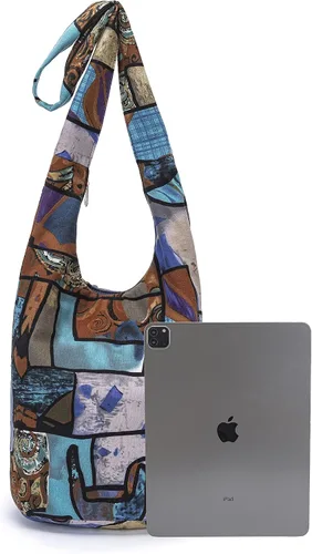 Miniatura 159 de Bolsa de hombro para mujer, de lona en estilo hippie/bohemio para llevar cruzada al hombro, disponible en diferentes colores y estampados