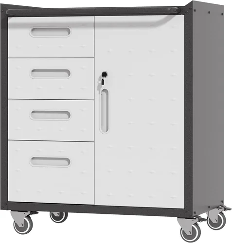 Miniatura 21 de Armario de almacenamiento de metal para garaje con ruedas, gabinete rodante con cerradura para herramientas con cajón y estantes, gabinete móvil