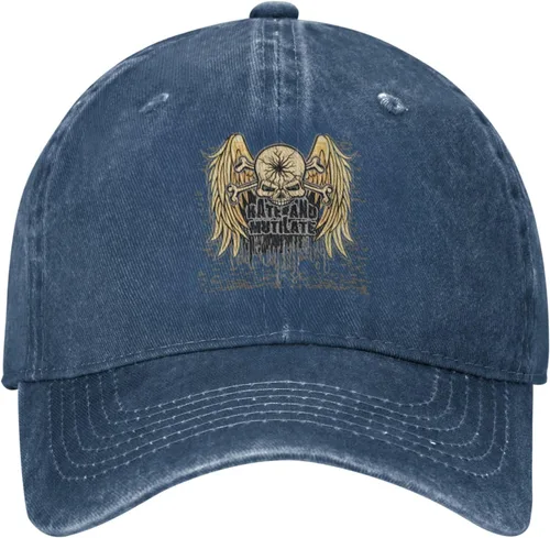Miniatura 2 de Cowboy Hat Trendy Hats for Man and Women Djustable Four Season Outdoor Baseball Cap of Hell Skull with Angel Navy Blue
