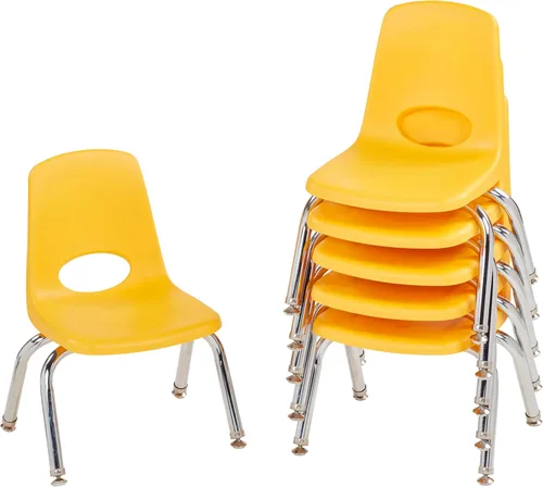 Miniatura 21 de FDP 16" Silla apilable escolar, silla de estudiante apilable con patas de acero cromado y ruedas; para aprendizaje en casa o en el aula - Gris claro