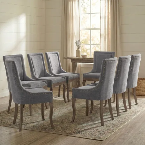 Miniatura 43 de Juego de 2 sillas de comedor tapizadas, sillas de cocina de tela con ribete de cabeza de clavo, sillas de cocina y comedor con respaldo alto, patas