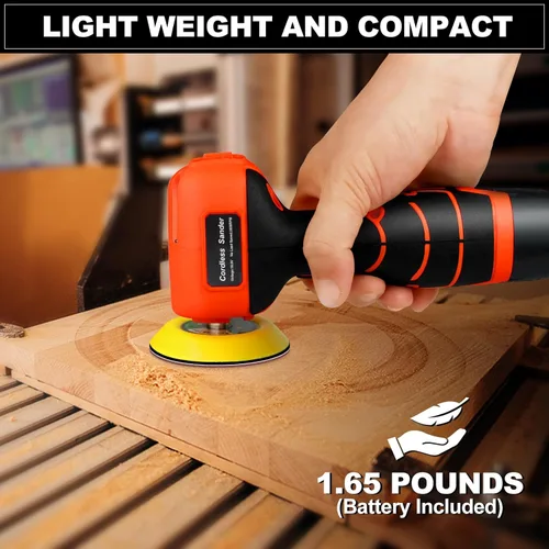 Miniatura 2 de Lijadora inalámbrica, lijadora de palma de 3 pulgadas con batería de iones de litio de 16.8 V y 3.0 Ah, mini pulidora de 3500 rpm, 19 accesorios