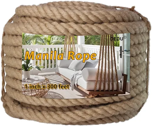 Miniatura 8 de Cuerda de Manila de 2 pulgadas x 50 pies, cuerda de cáñamo gruesa de 4 hebras trenzadas, cáñamo natural para manualidades de servicio pesado