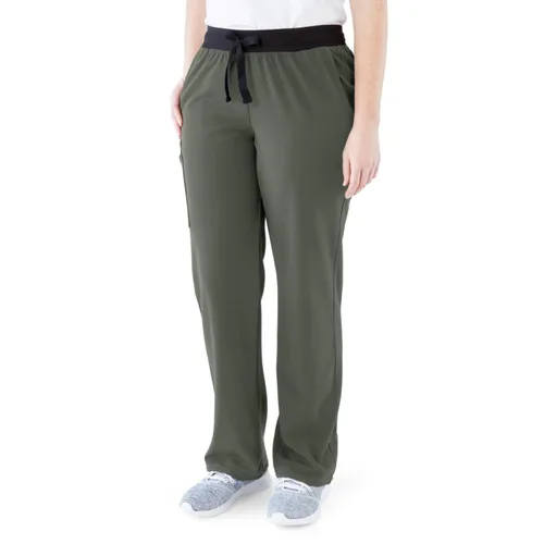 Miniatura 100 de ave. Varick - Pantalón médico de tiro medio para mujer, pierna recta, seis bolsillos, color azul caribeño, talla S