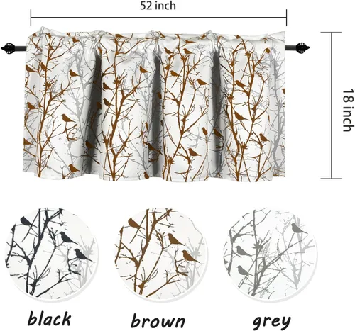 Miniatura 3 de Cenefas de cortina opacas para ventanas de cocina, ramas de árbol, estampado de pájaros, cenefas cortas para ventana de dormitorio, sala de estar
