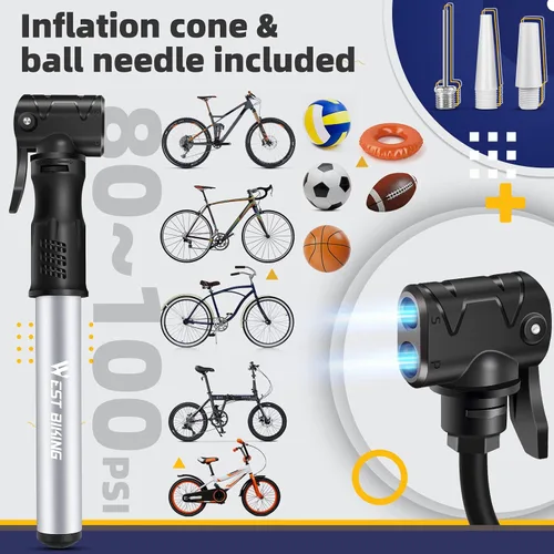 Miniatura 6 de Bomba de bicicleta Mini bomba de bicicleta – Bomba de ciclo de aleación de aluminio para válvula Presta y Schrader, bomba de neumáticos de bicicleta