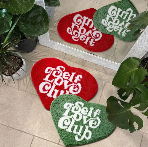 Miniatura 3 de Alfombra de baño verde bonita y divertida para dormitorio, baño, SELF Love Club de felpa moderna y genial decoración de San Valentín, regalo