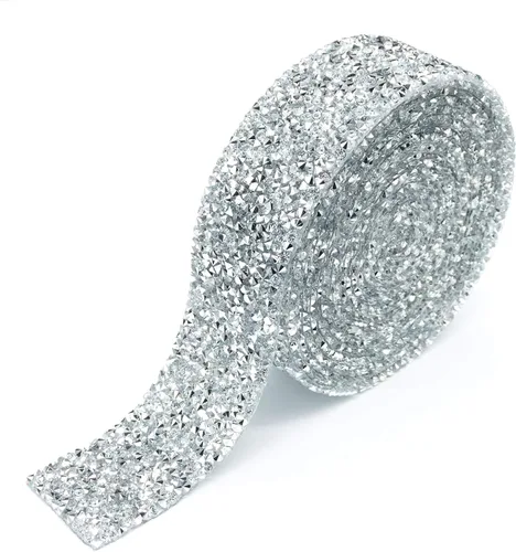 Miniatura 12 de Dowarm Cinta de diamantes de imitación de 3 yardas, rollo de cinta de diamantes de imitación, envoltura de malla con diamantes de imitación Negro