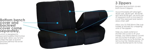Miniatura 6 de FH Group Fundas de asiento de coche de tela de alta calidad, juego de tres filas, fundas de asiento de automóvil color negro sólido, bolsa de aire