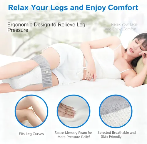 Miniatura 8 de Almohada de rodilla para dormir de lado, almohada grande y cómoda de espuma viscoelástica para dormir de lado, correa ajustable, almohada