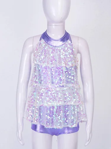 Miniatura 3 de Vestido de lentejuelas brillantes sin mangas para niñas y niñas, vestido con borlas y jazz latino, trajes de baile de salsa para actuación