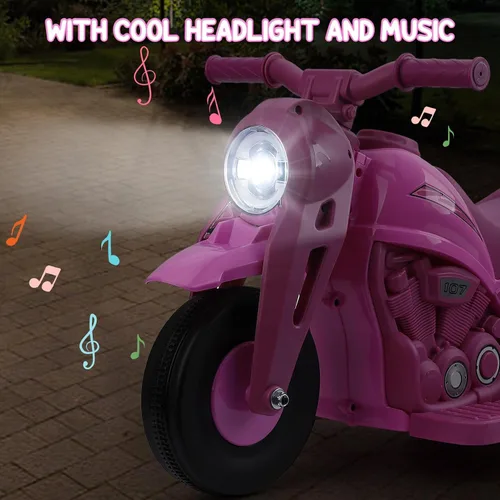 Miniatura 7 de Hetoy - Coche de burbujas para niños, motocicleta eléctrica de 6 V con batería de 1.9 MPH de velocidad con faros LED, música, pedal, Rosa